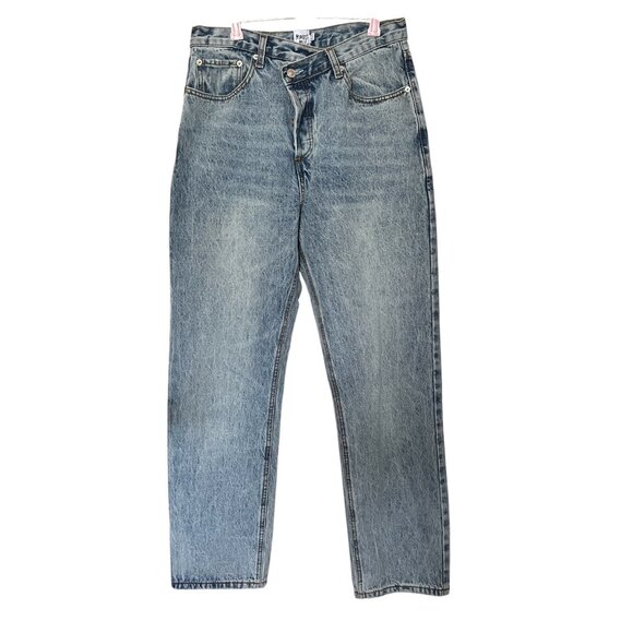 Princess Polly Acid Wash Jeans Cross Over Button Up Wide Leg Women's Size 8 CAD - Picture 2 of 7